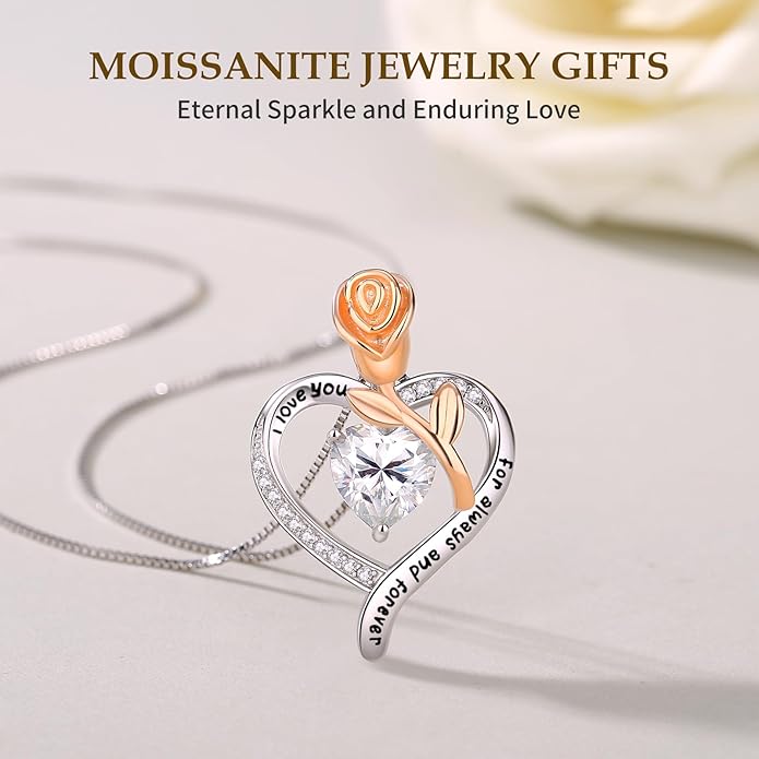 Gorgeous Moissanite Necklaces for Women - Valentine's Day Gifts for Wife Girlfriend, 925 Sterling Silver 1-3CT Moissanite Pendant Jewelry, Wedding Anniversary Birthday Christmas for Mom