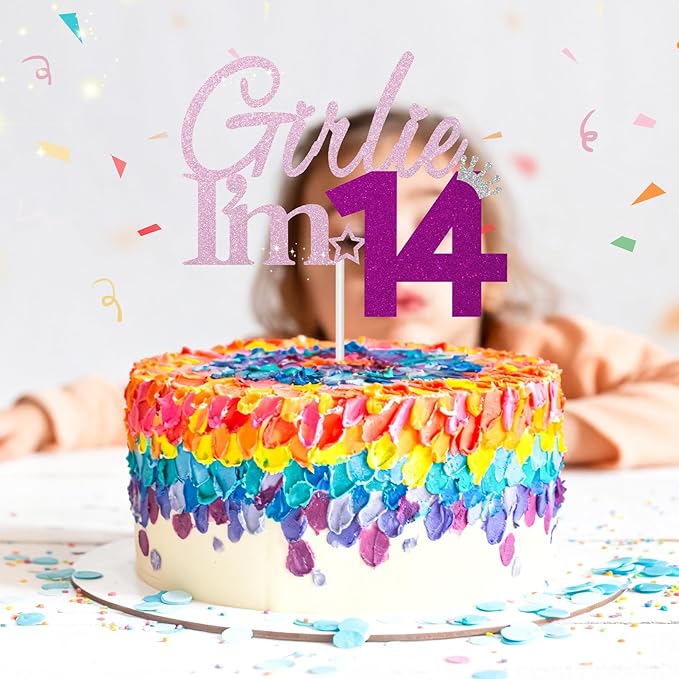Girlie I'm 14 Cake Topper, 14th Birthday Decorations for Girl, Glitter Funny 14th Birthday Cake Topper, Girlie 14 Year Old Birthday Party Decoration Supplies