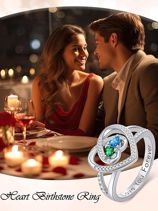 Valentine's Day Gifts for Women Birthstone Rings for Women Heart Statemet Engagement Eternity Wedding Promise Rings Jewelry Anniversary Christmas Valentine Mothers Day Birthday Gifts for Wife Her Girlfriend
