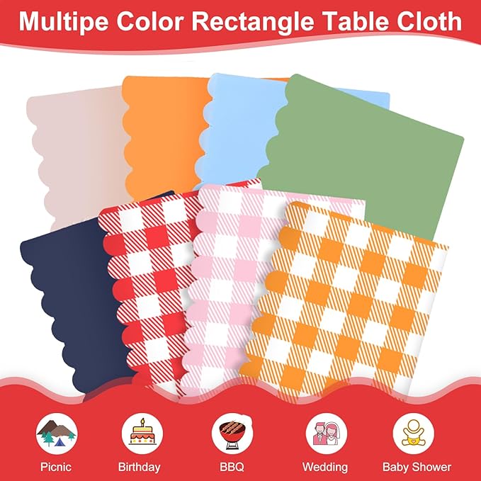 3 Pack Red and White Checkered Tablecloth, 54 X 108Inch Plastic Red Gingham Table Cloth Disposable Spring Picnic Tablecloths Waterproof Red Checkered Table Cover for BBQ Picnic Barbecue Birthday Party