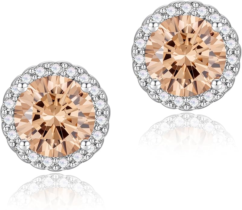 YOMELA Cubic Zirconia Earrings Studs, Halo CZ Birthstone Simulated Diamond Stud Earrings for Women