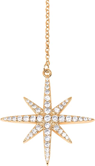 Savlano 14K Gold Plated Cubic Zirconia Round Cut Starburst 18 Inches Pendant Chain Necklace For Women