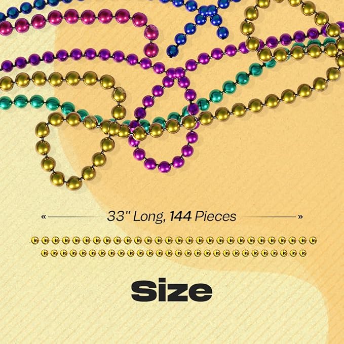 Funny Party Hats Mardi Gras Beads Necklaces - Party Costumes Accessories 144 Pc