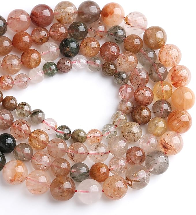 8MM 45PCS Natural Crystal Stone Colorful Rutilated Quartz Beads for Jewelry Making DIY Bracelet
