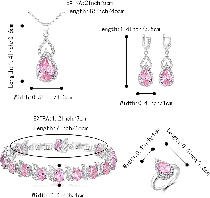 BriLove Wedding Jewelry Set for Women Bride Bridesmaid, Gorgeous Cubic Zirconia Teardrop Necklace Earrings Bracelet Adjustable Ring Jewelry Gift for Birthday/Anniversary/Mother’s Day