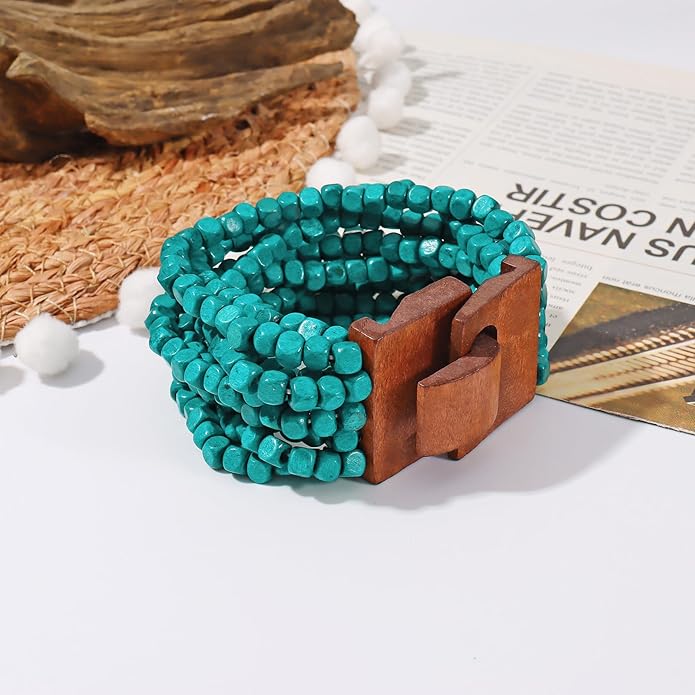 Coiris Boho Bangle Bracelets for Women Wooden Beaded Bracelets Chunky Bohemian Beach Bracelets Jewelry for Women