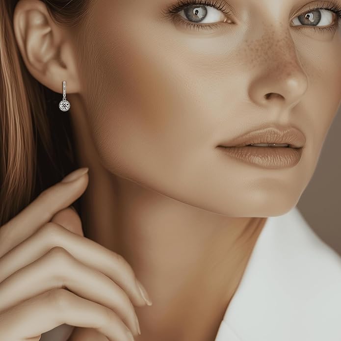Moissanite Diamond Drop Earrings for Women Halo Solitaire S925 Rodium Vermeil Sterling Silver Dangle for Wife Girlfriend Mom Gifts for Her Daughter on Birthday Wedding Anniversary
