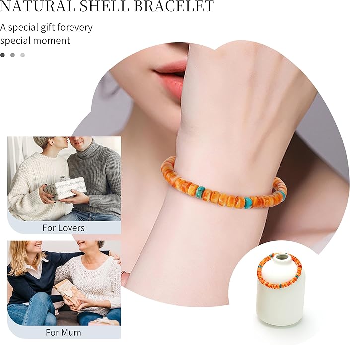 Puka Shell Bracelet Boho Adjustable Orange Beaded Surfer Anklet Handmade Natural Shell Jewelry Unisex Men Women Everyday Versatile Hawaiian Style
