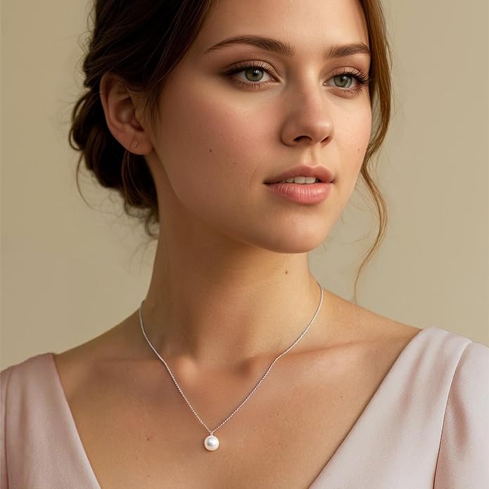 SUNFEEL 925 Sterling Silver Pearl Necklaces for women 14K Gold Plated 5A CZ 10MM/12MM Single Pearl Pendant Necklace Gifts for Her Mom Wife Girlfriend Engagement Wedding Birdal Christmas Trendy Jewelry