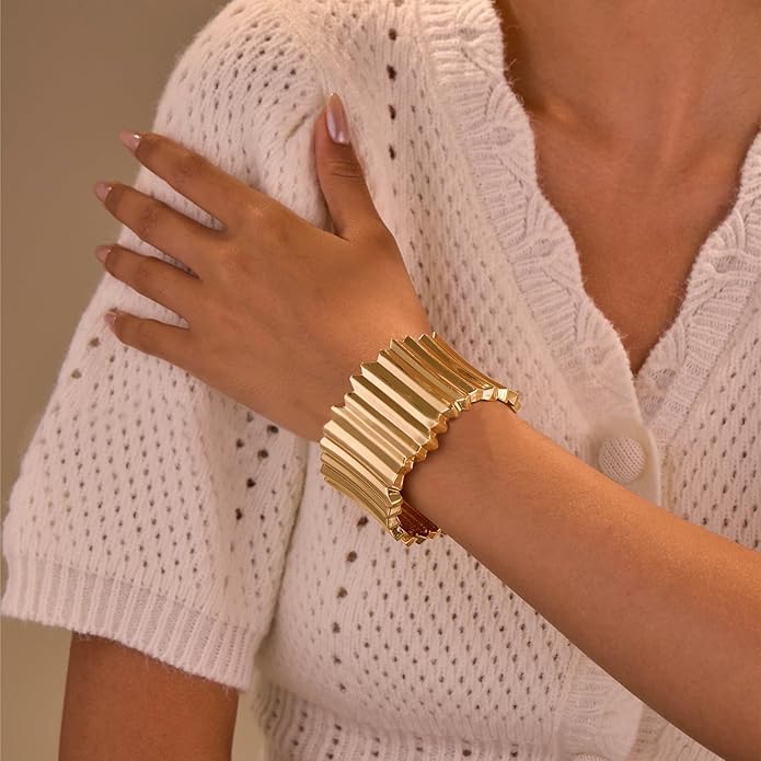 Statement Golden Matte Bracelet for women Minimalist Chunky Brushed Bangle Bracelet Vintage Thick Wide Cuff bracelet Gold Plated Open Cuff Geometric Bracelet