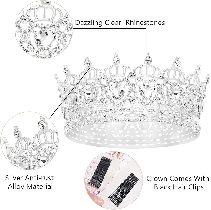 Queen Crown Wedding Rhinestone Heart Crowns and Tiaras for Women Costume Party Hair Accessories Princess BirthdayCrown Crystal Bridal Crown