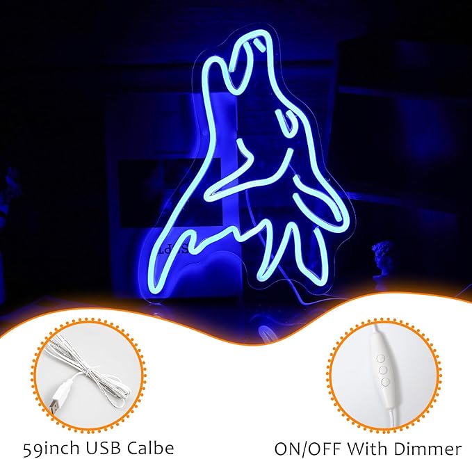LISIGNVE Wolf Neon Sign Blue Led Cute Wolf Neon Lights for Wall Decor Dimmable USB Bedroom Sign Lights for Kids Room Home Decor Birthday Party Gifts