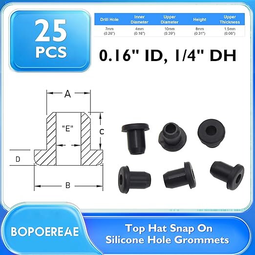 25 Pcs 1/4" Drill Hole, 3/16" ID Silicone Rubber Grommets for Wiring, Automotive Firewall Hole Plug, Small Top Hat Grommet for Vinyl Tubing in Hydroponic Irrigation System Metal Wall Drywall