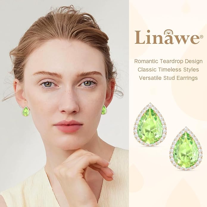 Linawe Women Stud Earrings, Teardrop Diamond Moissanite Cubic Zirconia Earrings Studs Rhinestone Jewelry Gold/Silver/Rose Gold