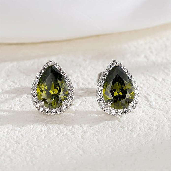 YOMELA Cubic Zirconia Earrings Studs, Halo CZ Birthstone Simulated Diamond Stud Earrings for Women