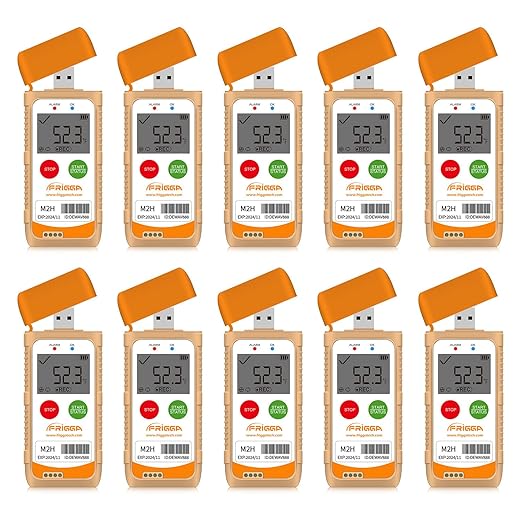 Frigga M2H 10 Pack Reusable Temperature Humidity Data Logger USB Digital Refrigerator Thermometer Multi-Use Temperature Recorder High Accuracy 28800 Points PDF CSV Report