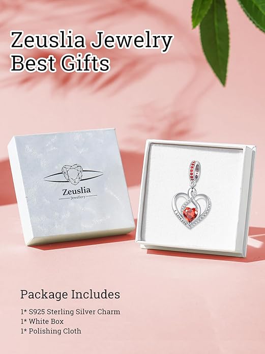 Heart Birthstone Charms for Bracelets, 925 Sterling Silver Women Bead Charms for Charm Bracelets Necklace, Mother's Day Birthday Anniversary Jewelry Gifts for Wife Mom Grandma Daughter