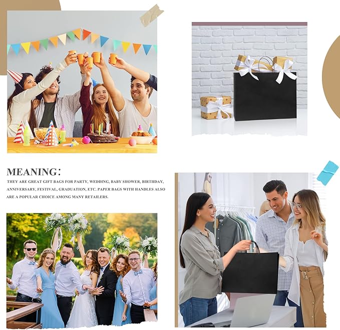 GSSUSA Gift Bags Large with Handles 16x6x12 Black 50Pcs, Kraft Paper Bags Bulk for Small Business, Paper Shopping, Grocery, Shopping bag for Boutique, Merchandise