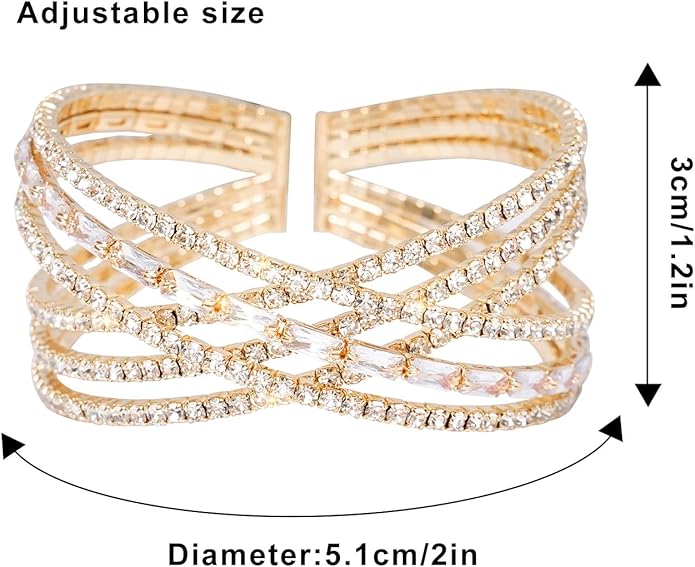Rhinestone Bracelet Multilayer Cuff Bracelet Sparkling Crystal Layered Bridal Bracelets for Women