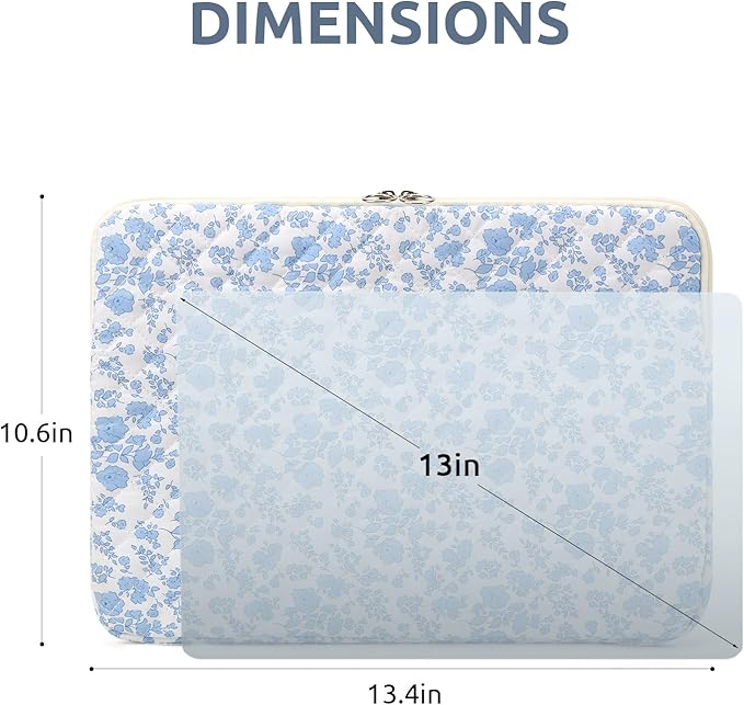 Puffy Laptop Sleeve 13-15.6 Inch Cute Quilted Laptop Protective Case Padded Floral Computer Sleeve for MacBook (B-Blue, 13 Inch)
