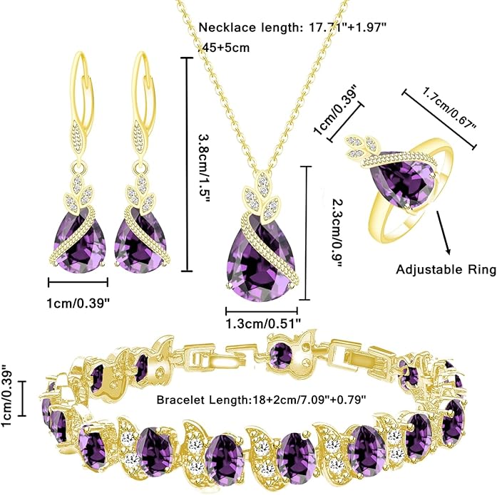 LMXXVJ Jewelry Set for Women,Teardrop Cubic Zirconia Necklace Earrings Adjustable Ring Bracelet Jewelry Set Formal Jewelry Gift