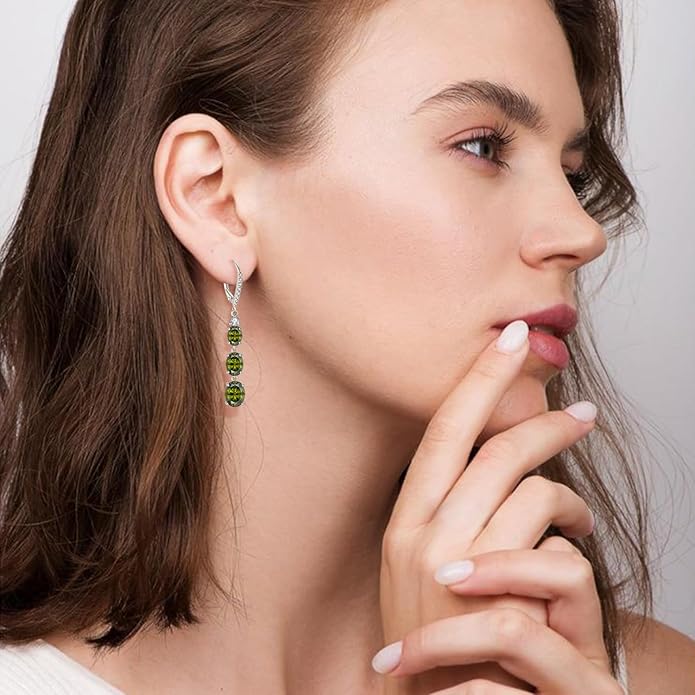 Women 925 Sterling Silver Birthstone 3-stone Leverback Drop Dangle Earrings 5A Cubic Zirconia Jewelry for Her