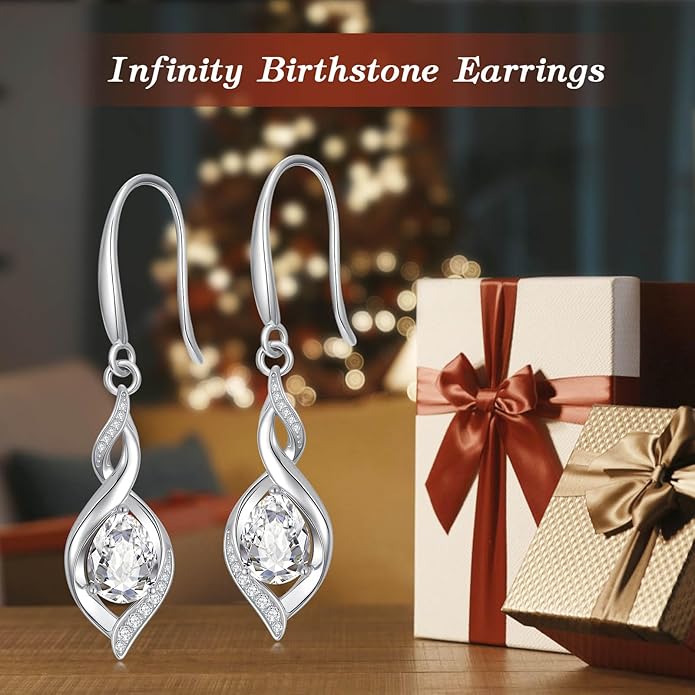 Birthstone Earrings for Women 925 Sterling Silver Infinity Love Jewelry Valentines Day Birthday Gifts for Her Mom Wife Girlfriend