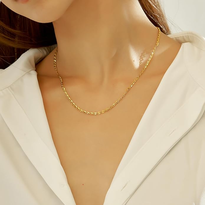 wgoud Gold Necklace for Women Waterproof,14K Real Gold Plated Herringbone Choker Necklace for Women Trendy, Dainty Gold Chain Necklaces Stack,Simple Layered Gold Necklaces for Women Jewelry Gifts