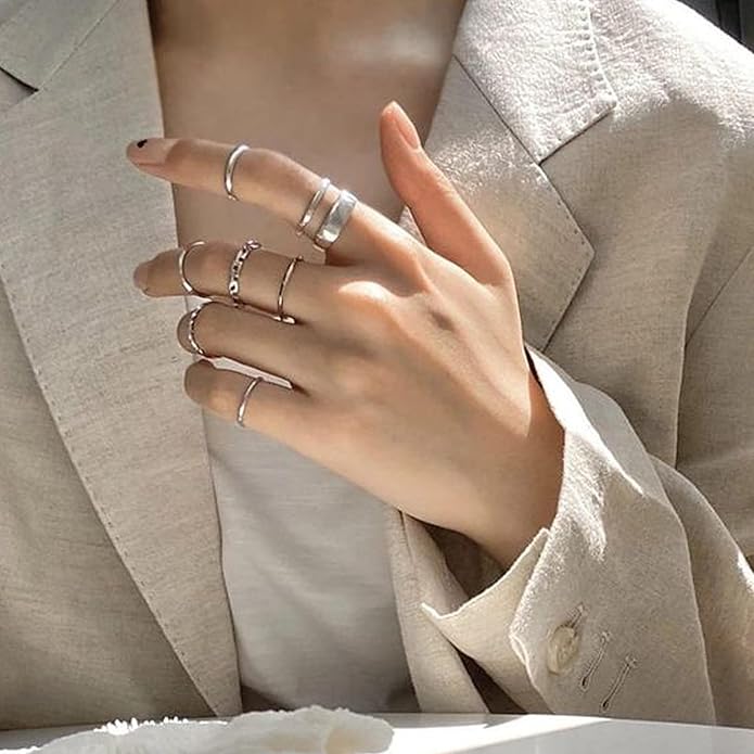 FAXHION 12 PCS Dainty 14K Gold Rings for Women, Eternity Open Chunky Twist Simulated Diamond Criss Cross Designs, Non Tarnish Gold Plated Stacking Thumb Ring, Perfect for Wedding Bands Size 5-11