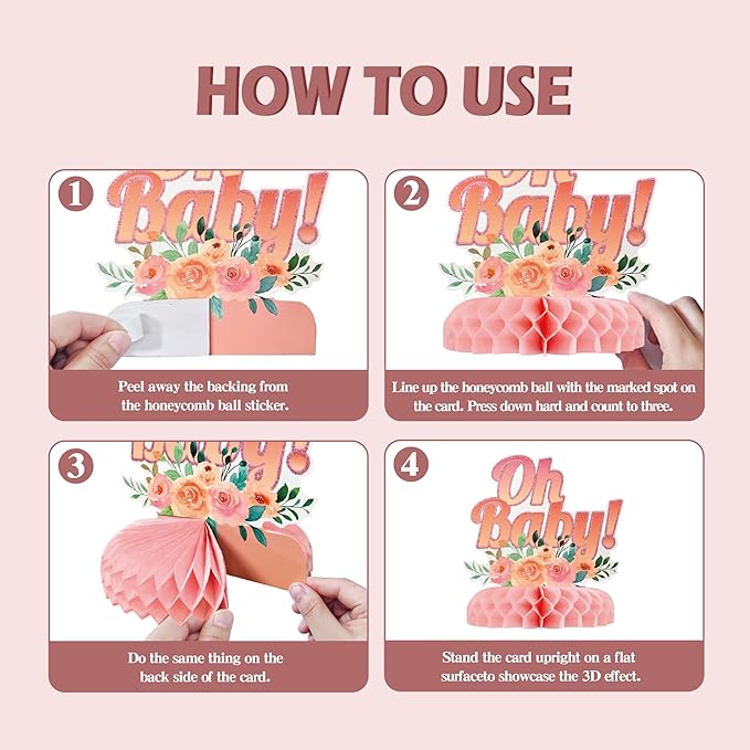 12 Pcs Baby Shower Decorations for Girl Glitter Pink Honeycomb Centerpieces for Baby Shower Table Decorations It's a Girl Centerpiece Decor Party Supplies