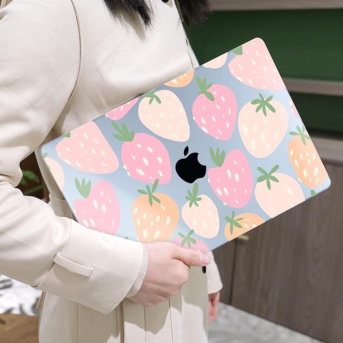 MEEgoodo Case for MacBook Air M4/M3/M2 13.6 inch 2025 2024 2022, Fit Model A3240 A3113 A2681, Compatible with MacBook Air 13 inch, Laptop Hard Shell Case with Keyboard Cover, Cute Drawn Strawberries