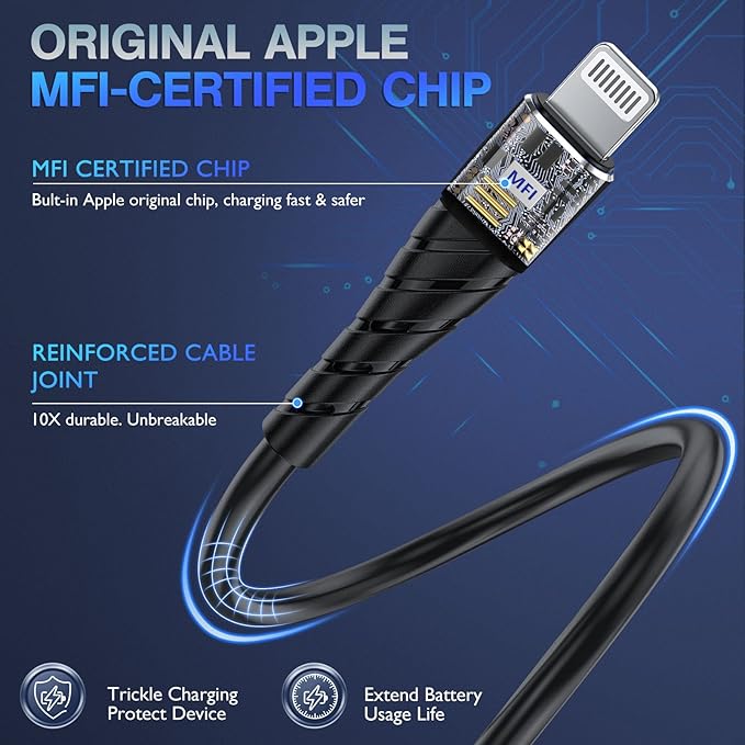 OIITH MFi Certified Short for iPhone Charger Cable 3 Pack 1 Ft, 12 inch for Lightning Charging Cord, Fast 2.4A for iPhone Data Cord Compatible with iPhone12/11/XS/Max/XR/X/8/8P/7P/6/iPad - Indigo