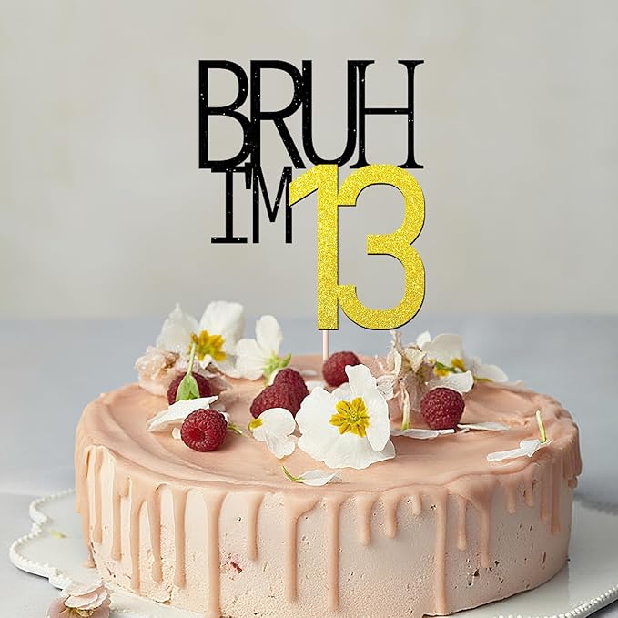 Bruh I'm 13 Cake Topper - Bro I'm 13, Happy Sweet 13 Ornament for Boys' 13th Birthday Party Supplies (Bruh I'm 13)
