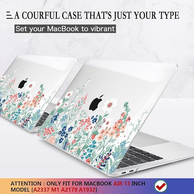 CISSOOK Compatible with MacBook Air 13 inch Case 2021 2020 2019 2018 Release A2337 M1 A2179 A1932 Model, Wild Floral Hard Shell Case for MacBook Air 13 Inch with Touch ID 2021-2018, Wild Green Flower