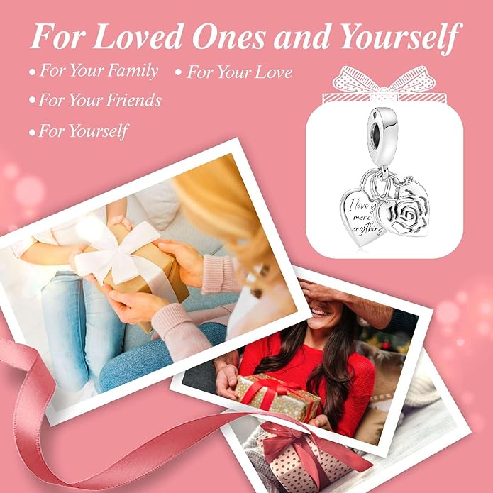 Family Mom Heart Charms 925 Sterling Silver Bead for Bracelets and Necklaces For Women Jewelry Present