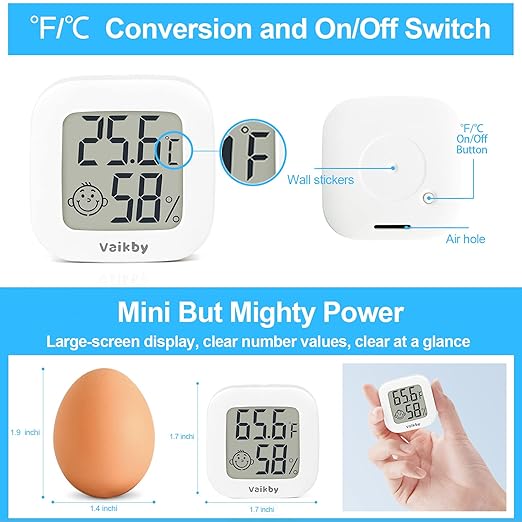 Vaikby Indoor Thermometer 2Pack, Humidity Gauge Meter Digital Hygrometer Room Thermometer for Home, Hight Accurate Temperature and Humidity Monitor, Large LCD Display Fahrenheit or Celsius