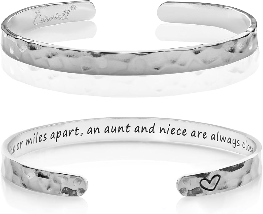 Carviell Engraved Cuff Bracelets for Women – Inspirational, Friendship, Love, Mom, Daughter, Sister, Christian, Graduation, Memorial & Wedding Gifts – 80+ Phrases – Stainless Steel, Gift-Ready