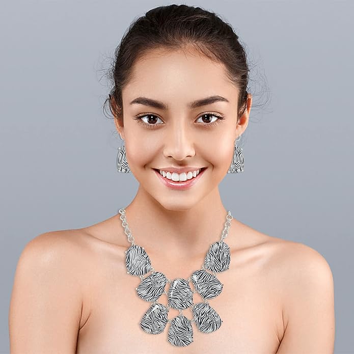 Firstmeet Chunky Bubble Statement Collar Necklace with Earrings for Women