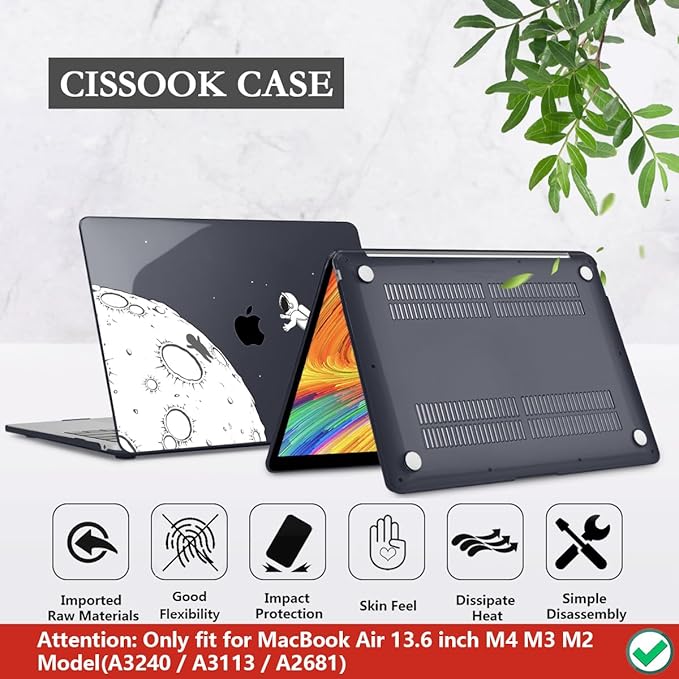 CISSOOK Case Compatible with MacBook Air 13.6 Inch 2022 2024 2025 Release Model A2681 M2 A3113 M3 A3240 M4 Astronaut, Clear Black Space Hard Shell with Keyboard Cover for MacBook Air 13.6", Astronaut