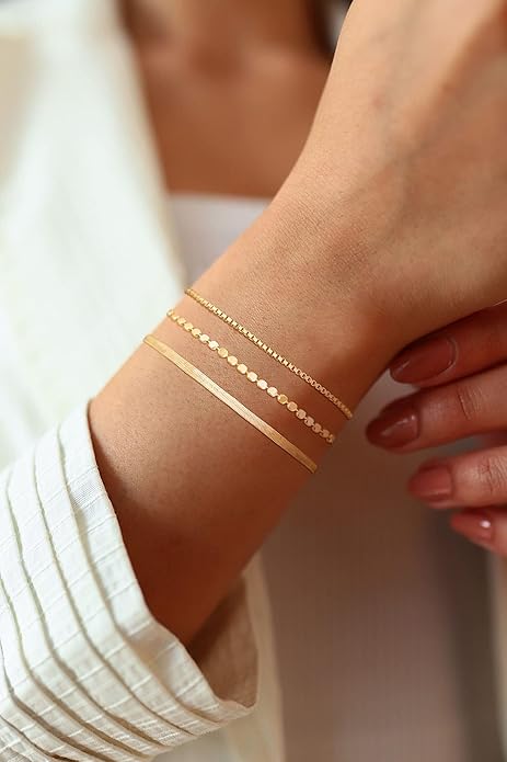 DEARMAY Dainty Silver Plated Bracelets for Women Trendy, Silver Jewelry Set for Women Bracelets for Women Paperclip Box Herringbone Figaro Rope Chain Bracelet Fashion Pack Gifts for Women
