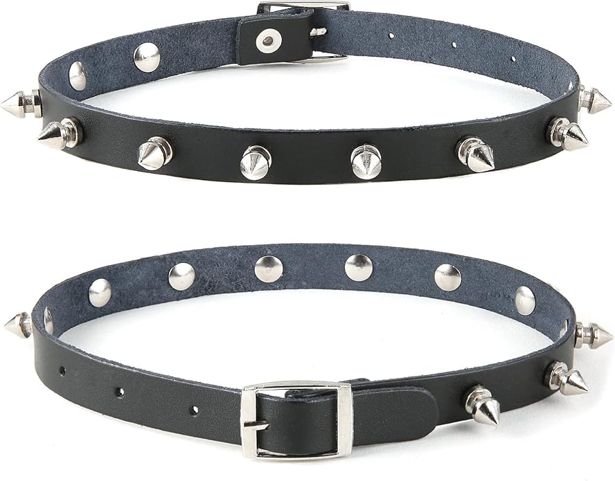 HZMAN Fashion Women Men Cool Punk Goth Metal Spike Studded Link Leather Collar Choker Necklace