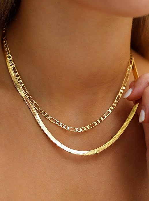 Moodear Gold Necklace for Women Trendy - Chunky Herringbone Paperclip Cuban Link Chain Choker Hypoallergenic Trendy Necklaces for Women Non Tarnish Jewelry Gifts