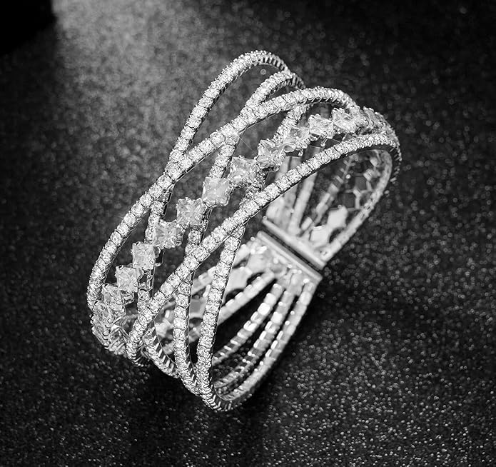 Rhinestone Bracelet Multilayer Cuff Bracelet Sparkling Crystal Layered Bridal Bracelets for Women