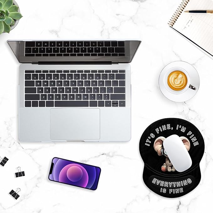 ITNRSIIET Ergonomic Mouse Pad with Gel Wrist Support Small Wrist Rest Smooth Surface Non-Slip PU Base Comfortable Office Supplies Pain Relief, 8.7 x 7.2 inches, Pretty Fine Elephant