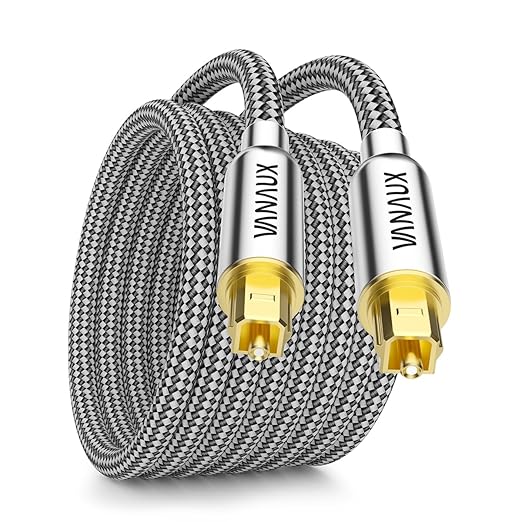 VANAUX 33FT Digital Optical Audio Cable (24K Gold Plated Connectors, Aluminum Alloy Shell, Braided Jacket) S/PDIF Toslink Cable for Home Theater, Soundbars, Gaming Consoles
