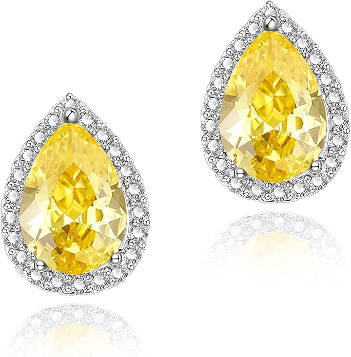 YOMELA Cubic Zirconia Earrings Studs, Halo CZ Birthstone Simulated Diamond Stud Earrings for Women