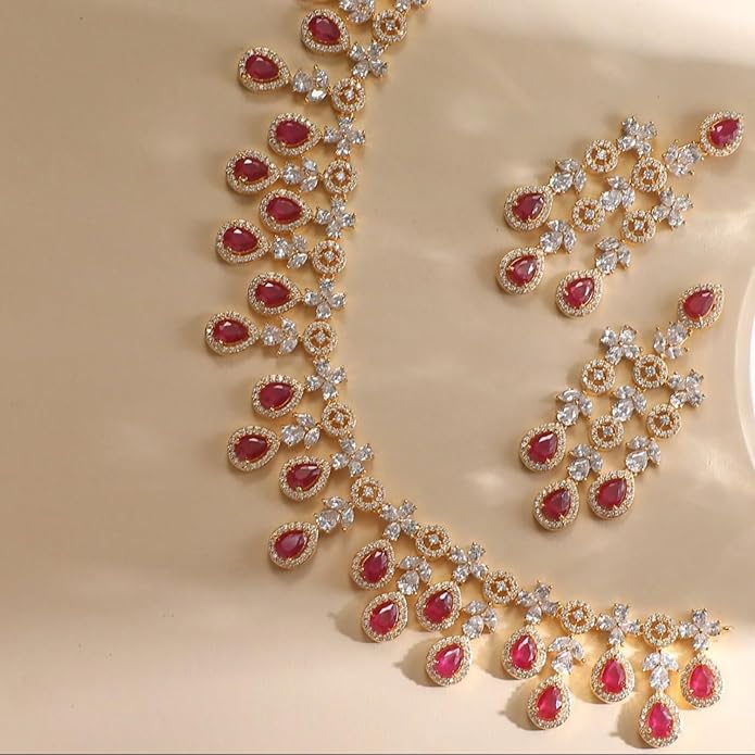 TARINIKA Gold Plated Alina Delicate CZ Necklace Set with Drop Earring Jewelry Sets for Women Perfect for Casual Occasions Classic Indian Necklace Cubic Zirconia, 1 Year Warranty*