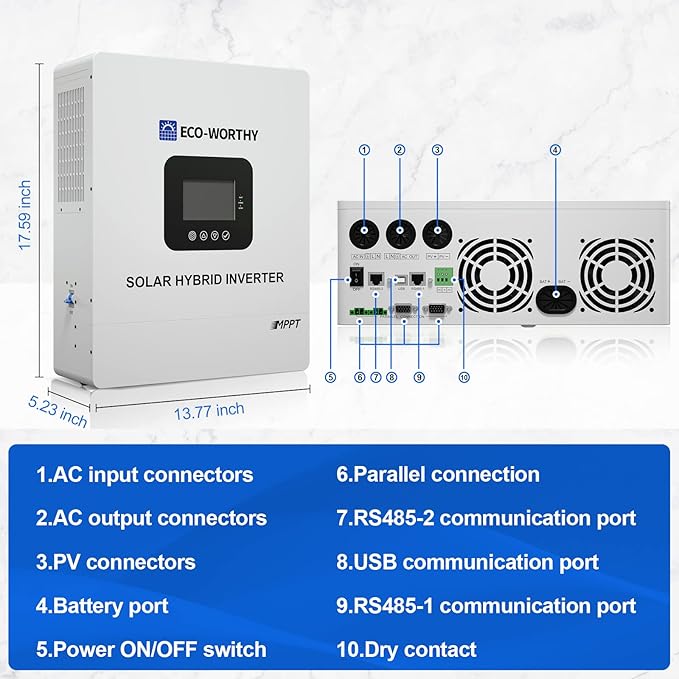 ECO-WORTHY Home Power Station Backup, 48V 280AH LiFePO4 Battery with 5KW Inverter, Communication Support, for Home Backup, Emergency, Solar Energy System