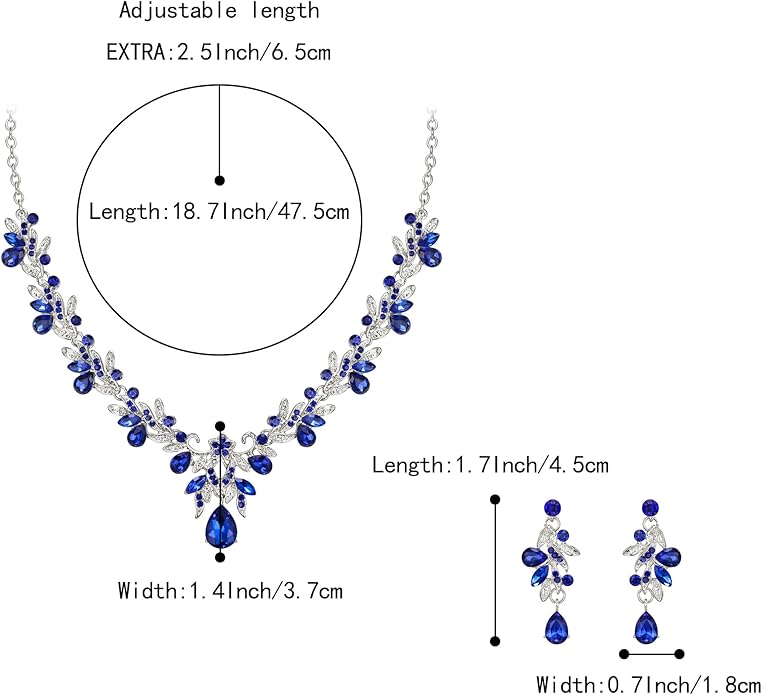 BriLove Women's Wedding Jewelery Set Leaf Flower Crystal Teardrop Marquise Cluster Pendant Necklace Dangle Earrings for Bridal Party