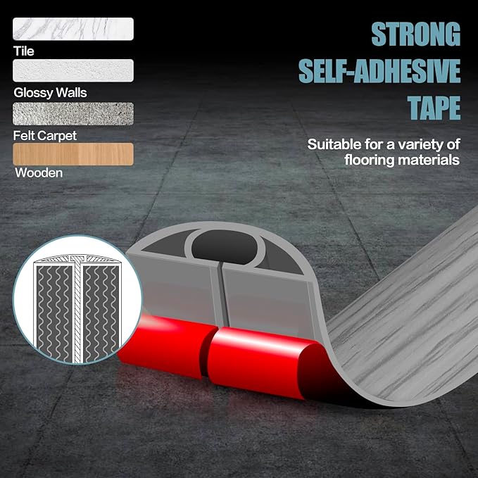 Floor Cord Cover Self Adhesive Cord Hider,3.3FT Cable Management, Extension Strip Protector for Wires, Prevent Cable Trips for Offices, Gyms, Exhibitions Cavity:0.51"(W) x 0.3"(H) Gray Wood